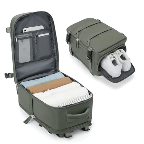 Detalle de BJLFS Mochila de cabina 40x30x20 para avión (Ryanair/Wizz Air/Vueling), portátil 17” y bolsillo seco-húmedo - Verde