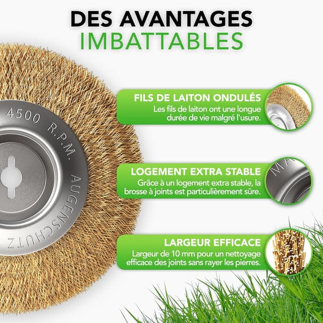 Detalle de Lot de 2 brosses à joints GARLINGO (compatible Einhell BG-EG 1410 / GC-EG 1410 / GC-CC 18 Li), 10 mm