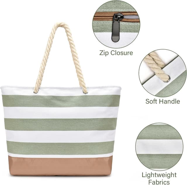 Detalle de oscaurt Strandtasche Tote Bag mit Reißverschluss – wasserdicht, mit Nassfach und Innentaschen