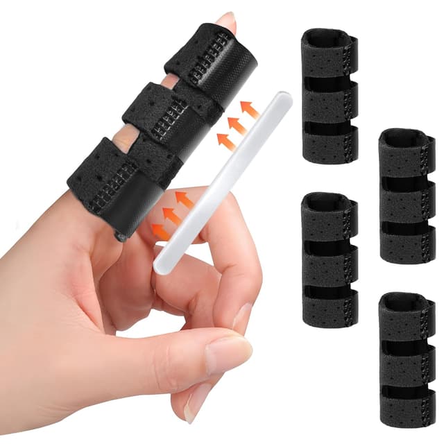Detalle de EASICUTI Finger Splint (4-pack) for Trigger/Mallet Finger Support – Adjustable Aluminium Bar Brace, Black