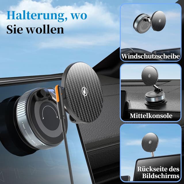 Detalle 2 de PlusAcc Vakuum Handyhalterung Auto mit Ladefunktion