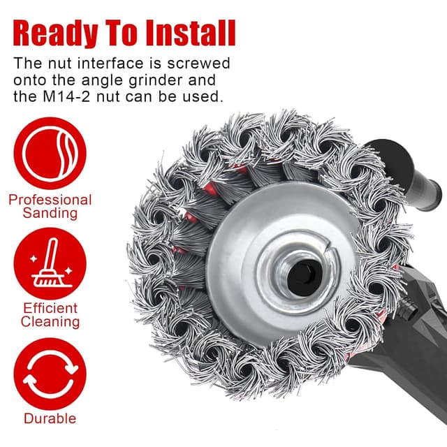 Detalle de RUCUDIM Twist Knot Drahtbürsten-Set für Winkelschleifer (M14) – 4-teilig, 75/100 mm