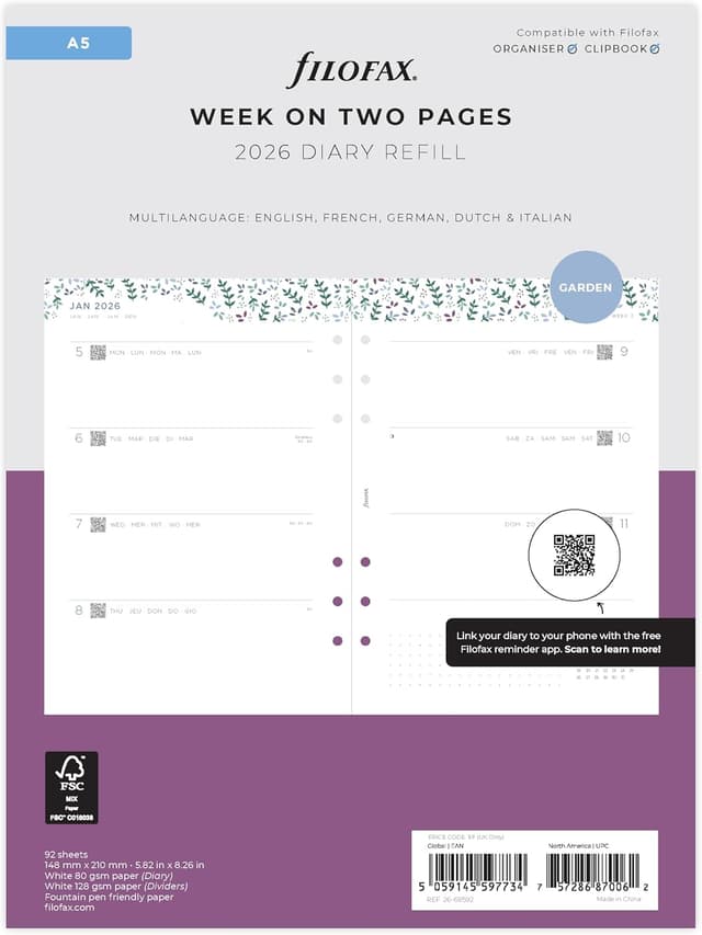 Imagen de Filofax Garden Week to view A5 2026 Einlage en OfertitasTOP