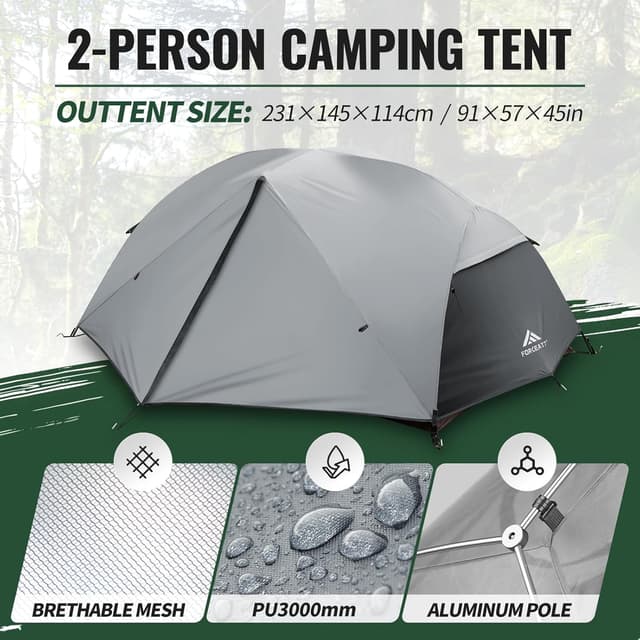 Detalle 2 de Forceatt Camping Tent for 2–3 People (PU3000mm waterproof, 5.5lb / 2.5kg, quick set-up)