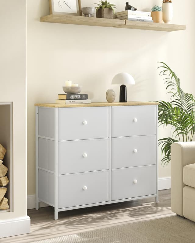 Thumbnail 3 de SONGMICS Commode, 6 tiroirs tissu cadre métal beige clair chêne LTS323W57