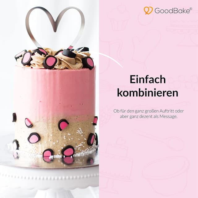 Thumbnail 2 de GoodBake Cake Topper „Herz/Heart“ in Silber – Torten-Deko für Geburtstag, Hochzeit und Valentinstag
