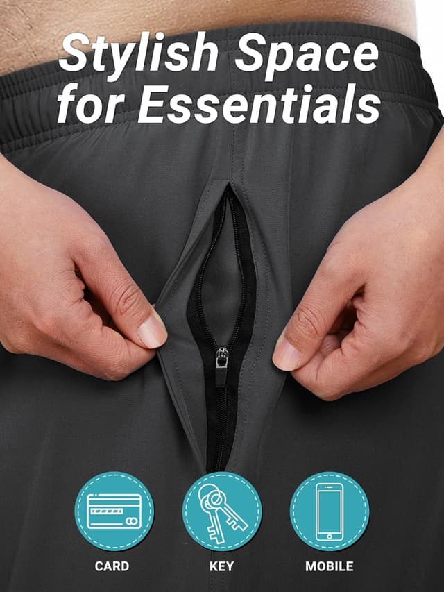 Detalle de Arcweg Men’s Plus Size Long Swim Shorts (Big & Tall) with Compression Liner & Zipper Pocket