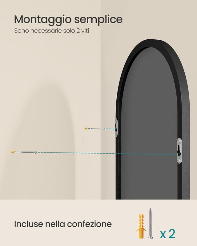 Detalle 2 de SONGMICS LWM013BD01 Specchio da parete ad arco 40 x 30 cm con cornice in alluminio e pellicola di sicurezza