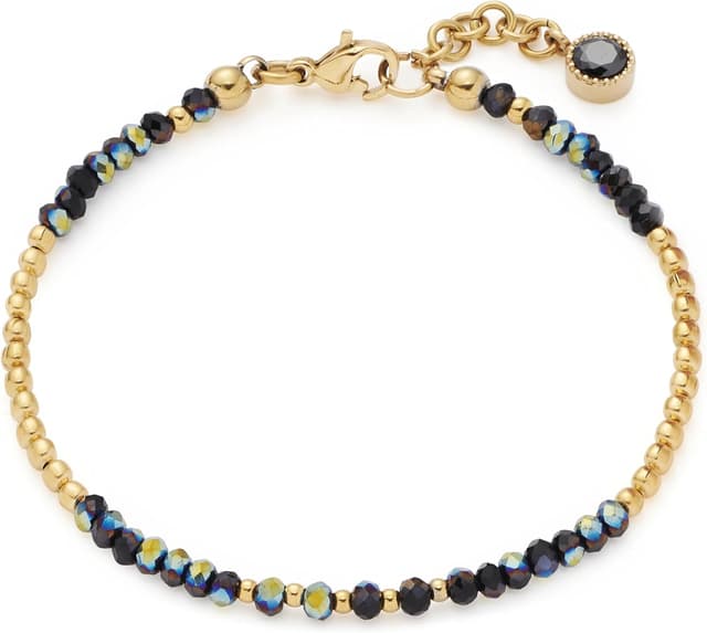 Detalle de JEWELS BY LEONARDO Armband „Ciao Lola“ – Armkette aus goldfarbenem Edelstahl mit schwarzen Facettenglaskristallen