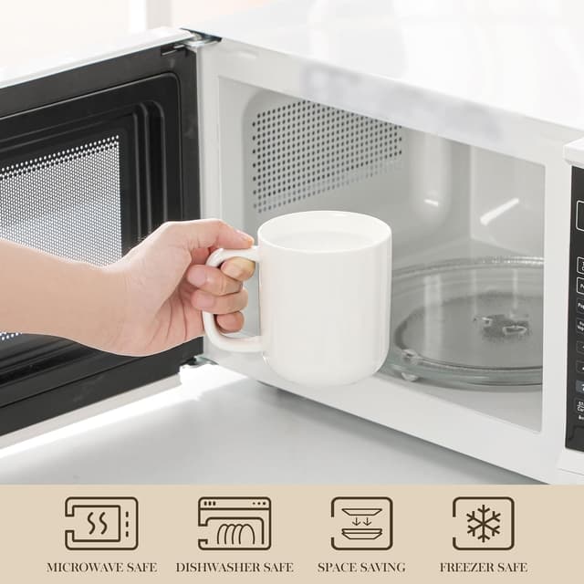 Detalle 2 de MALACASA Kaffeebecher 6er-Set aus Porzellan, Serie LUNA Weiß (ca. 330 ml) – spülmaschinen- & mikrowellenfest