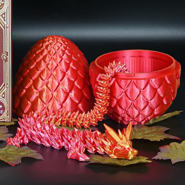 Detalle de Surprise Dragon Egg with Dragon Inside – 3D printed dragon fidget toy (Orange Red, Medium)