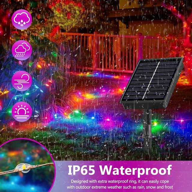 Detalle de FIFlying Solar-Lichterkette für außen, 2×16 m mit 160 warmweißen LEDs und 8 Modi (IP65)