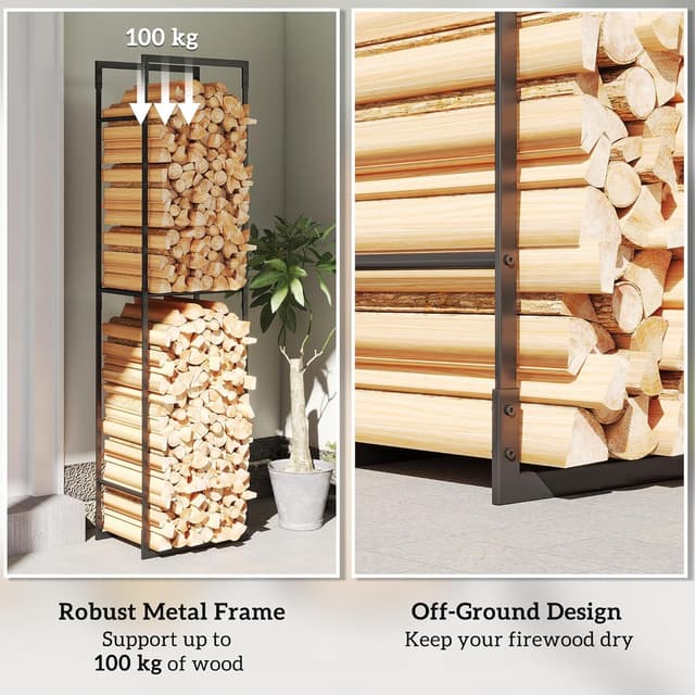 Thumbnail 4 de Outsunny Metal Firewood Log Holder 45x31x170 cm