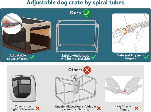 Detalle de Petsfit faltbare Hundebox für Zuhause & Auto – Hundetransportbox mit Metallrahmen und reißfestem Netzfenster
