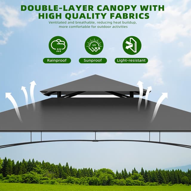 Detalle de Gazebo da giardino impermeabile con tetto a doppio strato 245 x 153 x 250 cm, grigio