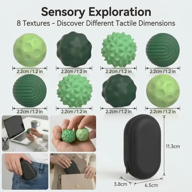 Detalle 2 de CNMTCCO 8 magnetische Fidget Toys aus Silikon – leise Sensorik-Bälle (Grün)