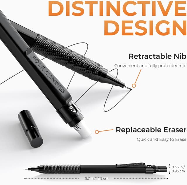 Thumbnail 6 de Four Candies Metal Mechanical Pencil Set – 0.5, 0.7, 0.9 & 2.0mm Drawing Pencils with 420 Lead Refills