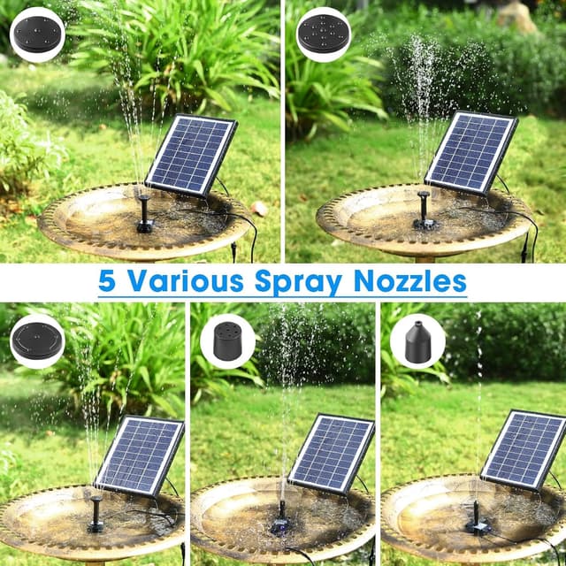Detalle 2 de POPOSOAP Solar Bird Bath Fountain Pump (6W) with 4ft Tubing & 5 Nozzles for Garden Ponds and Fish Tanks