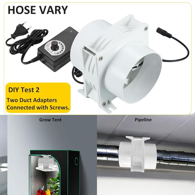 Detalle de DC12V Rohrventilator (Axiallüfter) mit 0–100% PWM-Regler, passend für ⌀100 mm Schlauch