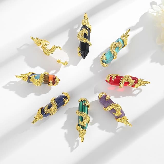 Detalle de INFUSEU Kristall Phönix Kette mit Vogelhänger (Lapislazuli Optik) – Spiritueller Anhänger als Halskette