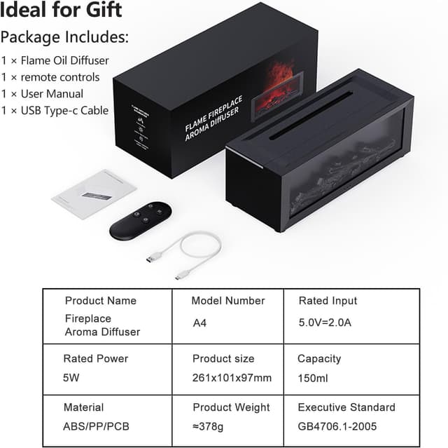 Thumbnail 6 de Diffuseur d’arômes avec cheminée LED Flame, humidificateur 4 en 1 et minuterie (4 modes)