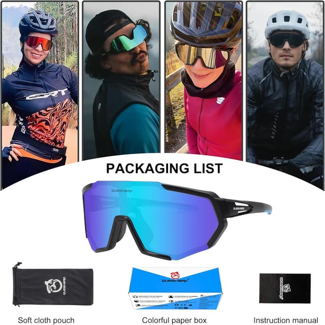 Detalle de Queshark Occhiali Veloci – occhiali da ciclismo uomo e donna con telaio TR90 e protezione UV400