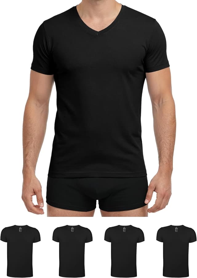 Detalle de ALPIDEX lot de 4 t-shirts homme débardeur à encolure en V (manches courtes) pour sous-vêtements