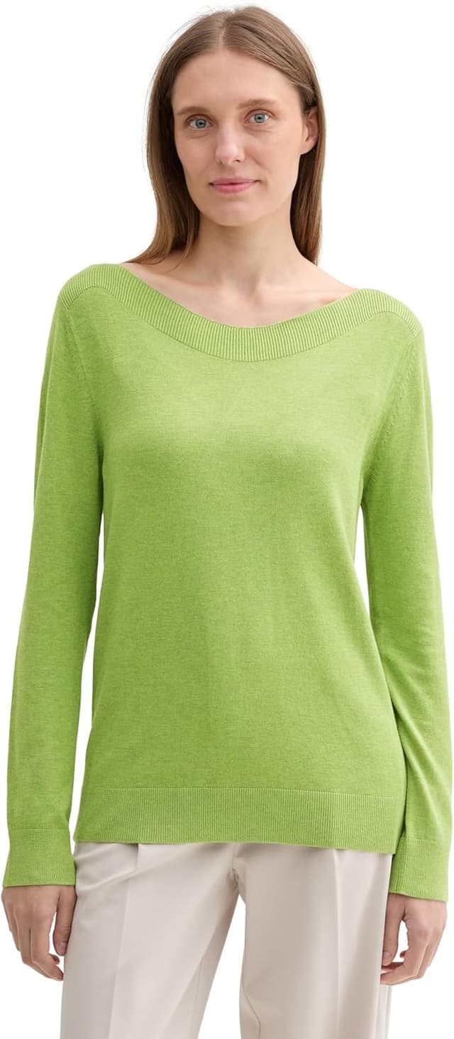 Detalle de TOM TAILOR 1044106 pullover donna con collo a barca e tessuto in viscosa ecologica