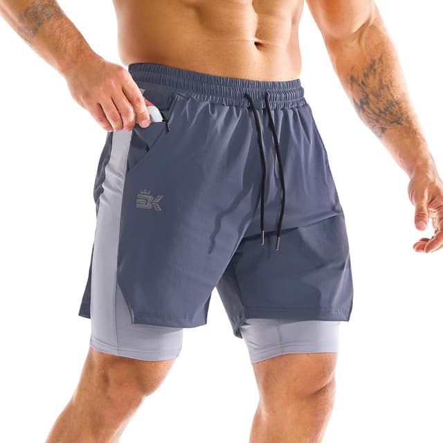 Detalle de BROKIG Men’s Liner Gym Shorts with Zip Pocket – lightweight double-layer compression for training and running