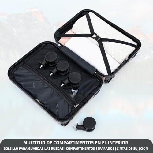 Detalle de RAYKONG maleta de cabina de ABS 40x30x20 cm (24 L) con ruedas desmontables y cerradura numérica – RosaDorada