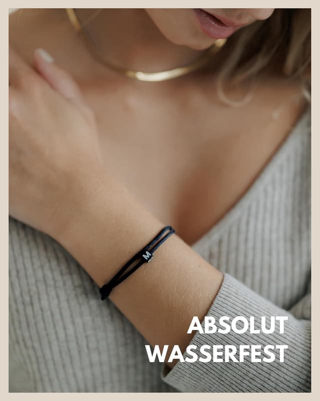 Detalle de GD GOOD.designs Armband mit Buchstaben – verstellbares Partnerarmband (14–25 cm) mit schwarz geflochtenem Seil