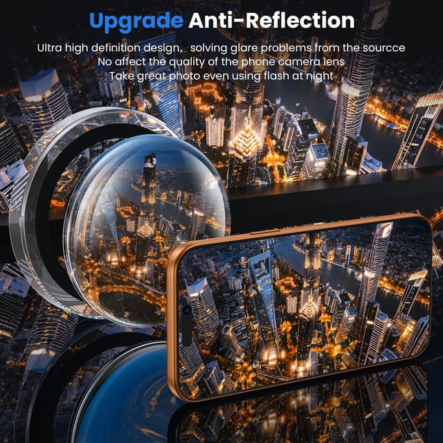 Detalle de WSKEN Tempered Glass Camera Lens Protector for iPhone 17 Pro / 17 Pro Max (9H, metal ring, clear)