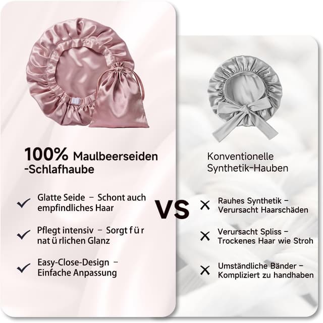 Detalle 2 de Kaome Seiden-Schlafmütze 22 Momme, 100% Maulbeerseide, verstellbar