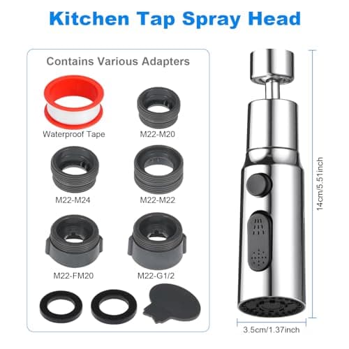 Detalle de OSDUE juego de aireador de grifo de 360° con 3 modos (M22–M24, G1/2) para cocina