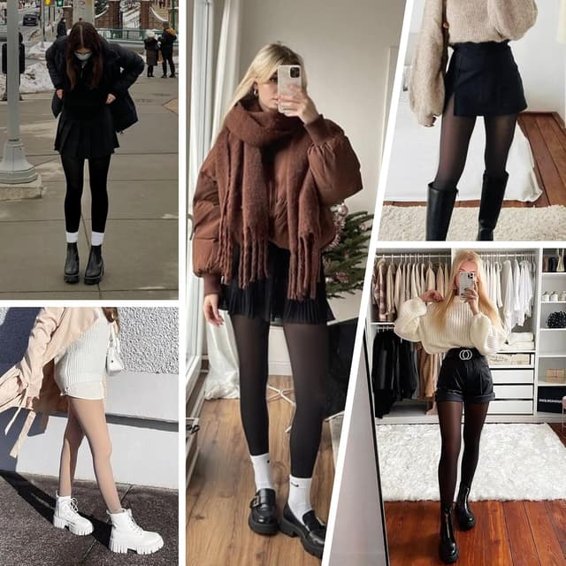 Detalle de FOTOCITI Fleece Lined Tights for Women: Thermal, Faux Sheer Tights in Black