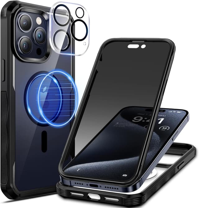 Detalle de seacosmo Magnetic iPhone 15 Pro Max Case with built-in privacy glass screen protector (MagSafe) - Black