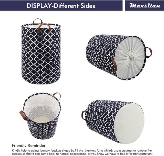 Detalle 2 de Maxsilan 80L X-Large Laundry Basket with Drawstring (Collapsible, Handle) – Blue
