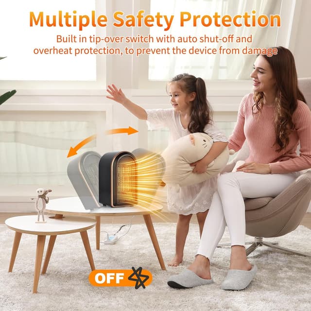 Detalle 2 de FGHB Mini Heizlüfter klein 1200/800 W mit PTC-Keramik & Sicherheitsabschaltung