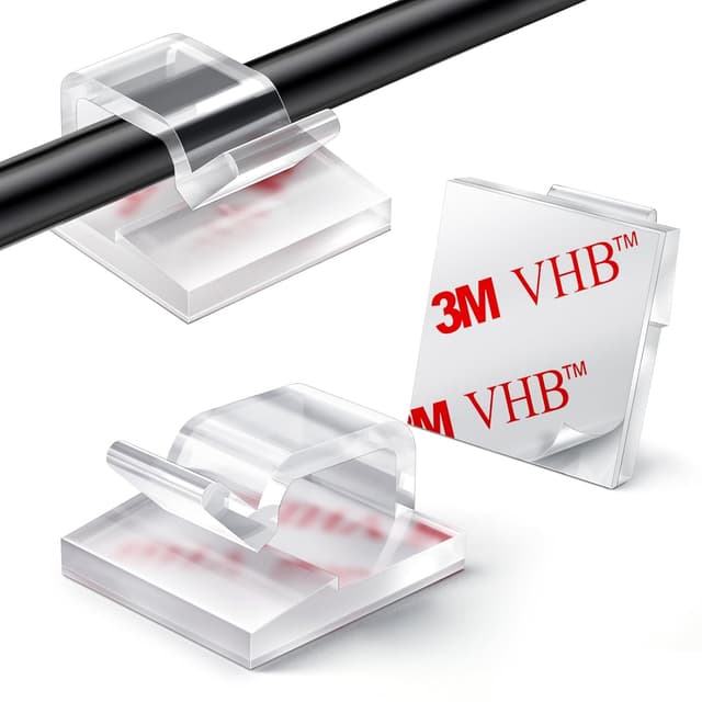 Detalle de KGROTE 100PCS Self-Adhesive Cable Clips (Transparent, Medium) for home and office cable management