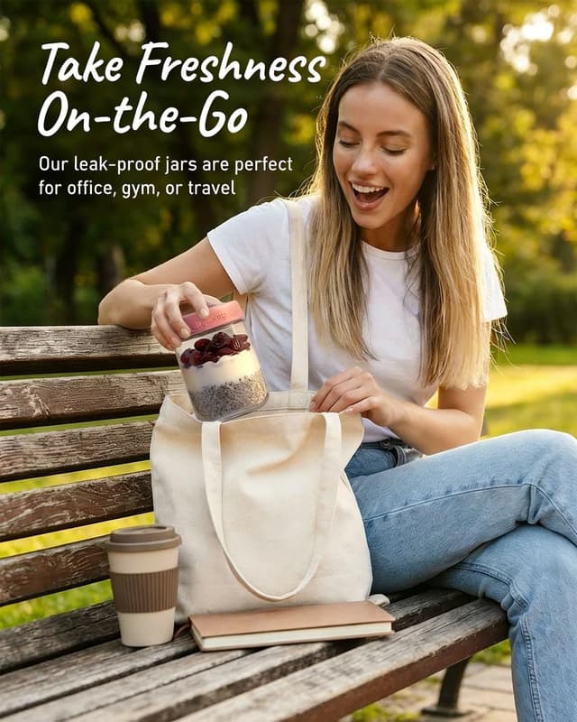 Detalle 1 de DicraoLea Glass Overnight Oats Jars 16oz