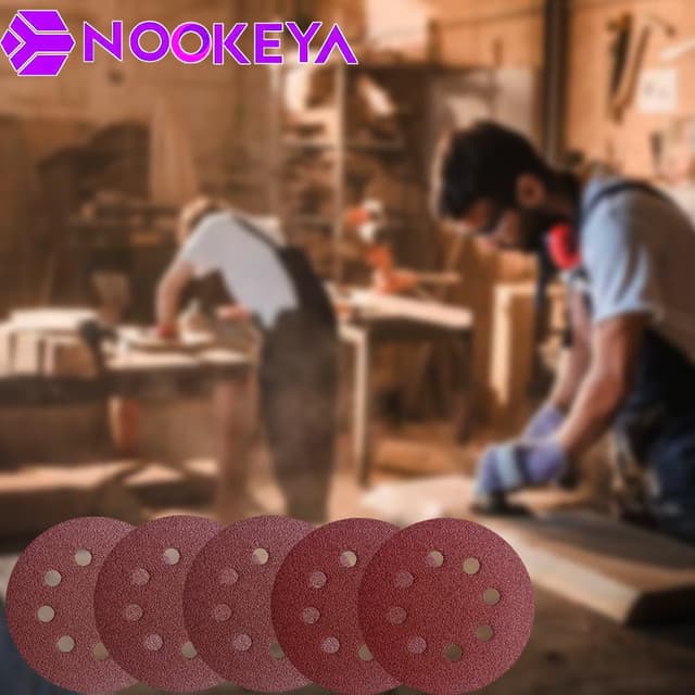 Thumbnail 6 de NOOKEYA 100pcs 5-inch 8-hole Hook & Loop Sanding Discs (40–600 grit) for Random Orbital Sanders