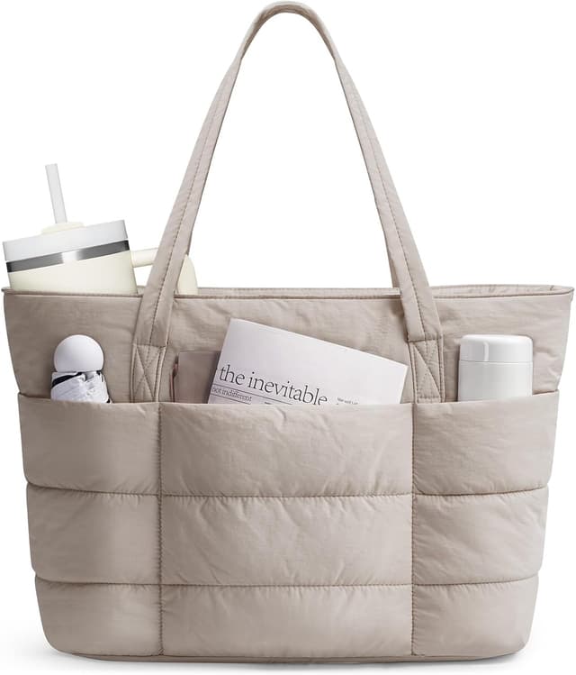 Detalle de Narwey Quilted Puffer Tote Bag for Women with Cup Holder and Padded 15.6" Laptop Compartment
