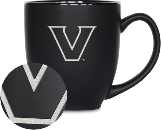 Detalle de Rico Industries NCAA (V, W, X, Y Schools) Standard 15oz Laser Engraved Matte Black Ceramic Bistro Mug