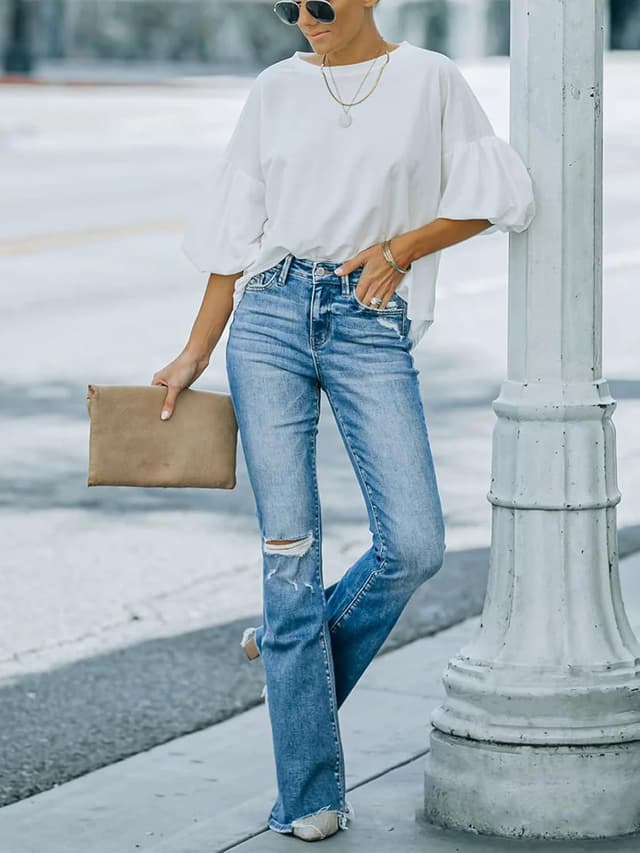 Thumbnail 5 de KUNMI Flare Bell Bottom Jeans High Rise 93% Cotton