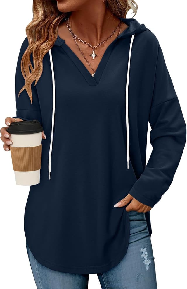 Detalle de CHICZONE Ladies Fashion Tops Hoodies – Oversized Pullover Long Sleeve Sweatshirts with V-neck