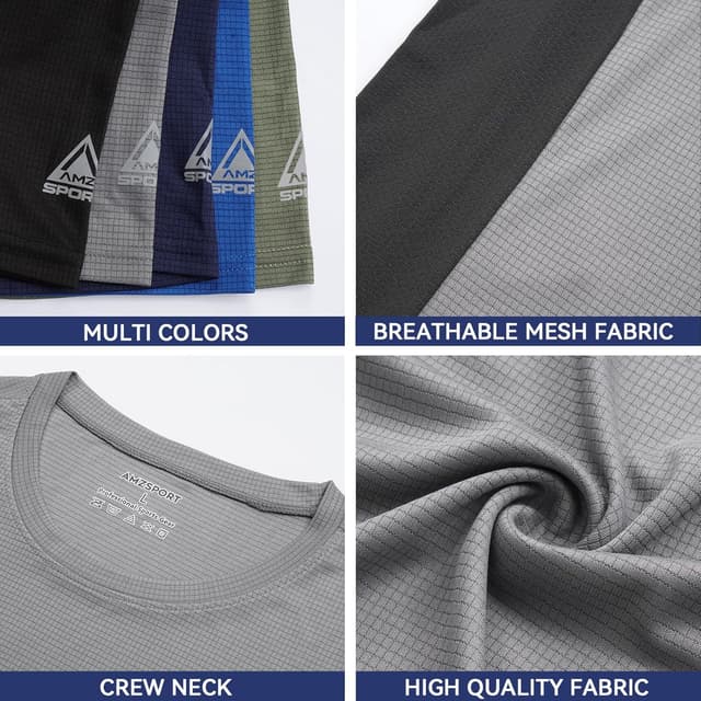 Detalle de AMZSPORT confezione da 1/3/5 t-shirt sportive da uomo girocollo traspiranti a maniche corte