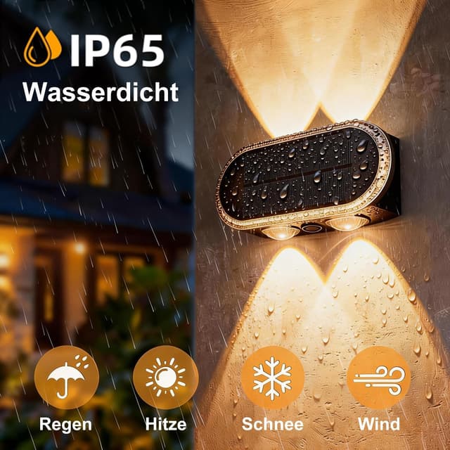 Detalle de Hiromeco Solarlampen für Außen Wand 4er-Set – Solar-Wandleuchten mit doppeltem Up&Down-Licht