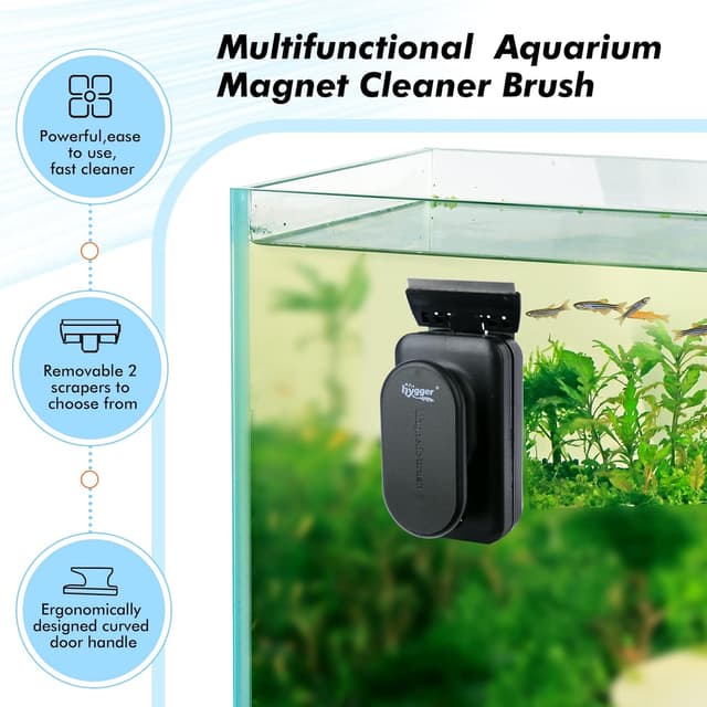 Detalle 2 de hygger Aquarium Magnet Cleaner Brush – floating magnetic glass cleaner with two detachable blades