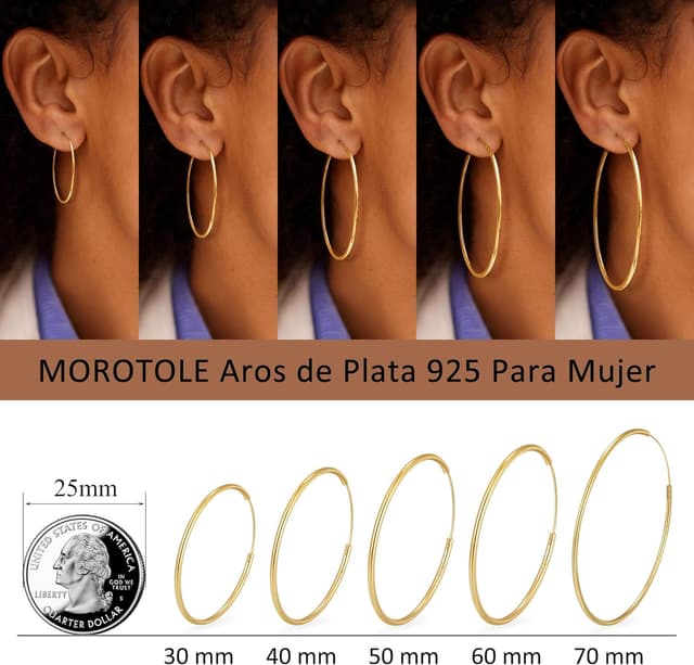 Detalle de Pendientes de aro bañados en oro MOROTOLE para mujer: grandes aros dorados
