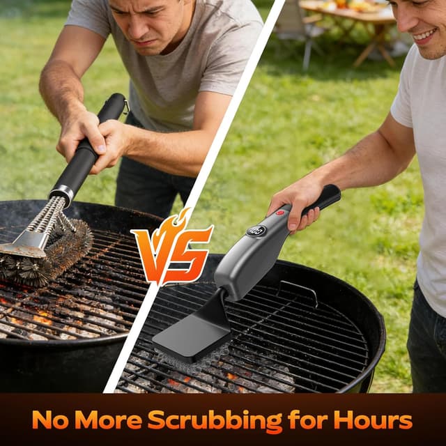 Detalle 1 de Reciprocating Electric Grill Brush (3 Heads) by KSNLM — Fire-Resistant, Cordless Grill Cleaner